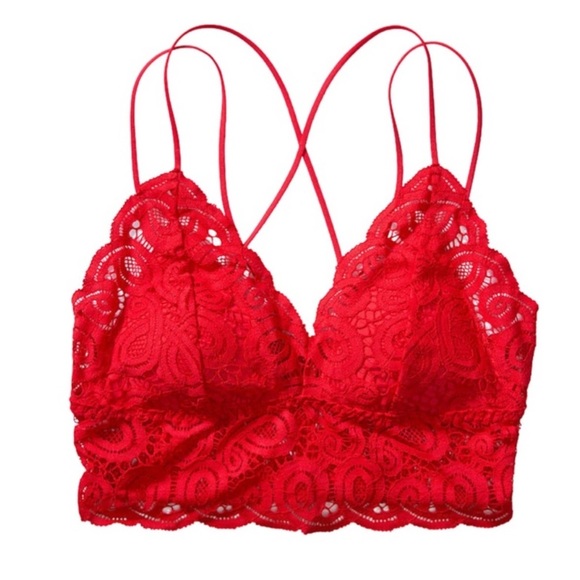 PINK Victoria's Secret CROCHET LACE Red Bra BRALETTE SIZE L - Picture 2 of 15